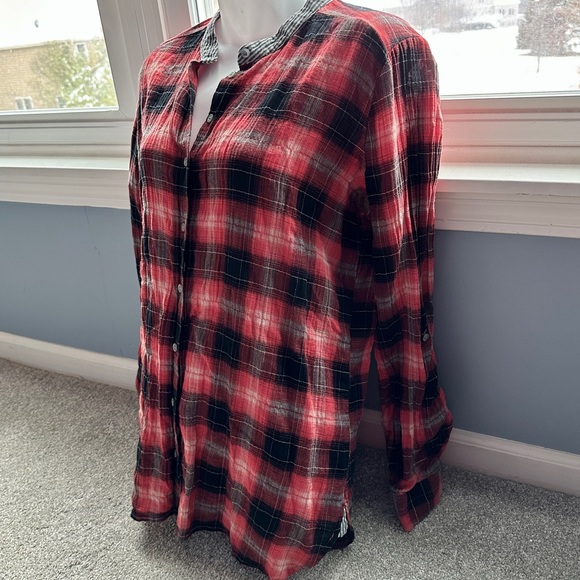 Like New C&C California Red/Black Plaid Button Up Shirt, Banded Stripe C… - Picture 4 of 7